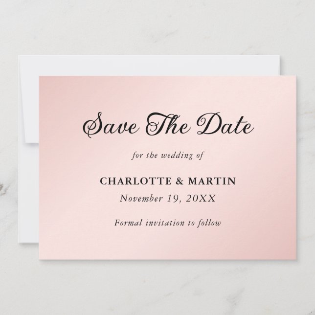 Minimalistische Elegante Blush und Black Wedding Save The Date (Vorderseite)