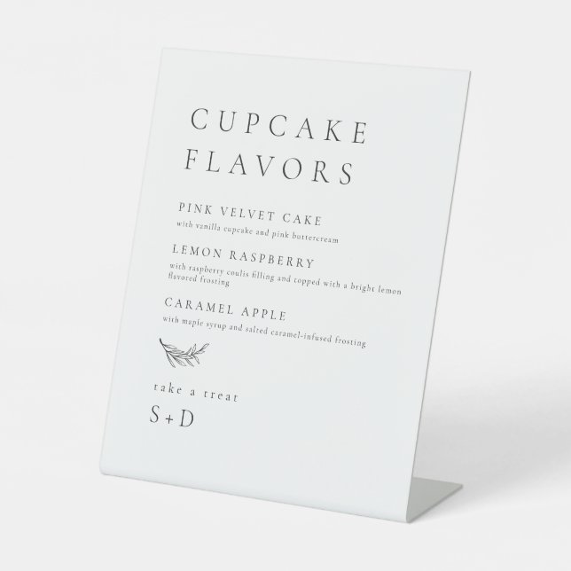 Minimalistische Elegante Cupcake Aromen Hochzeitss Sockelschild (Vorderseite)