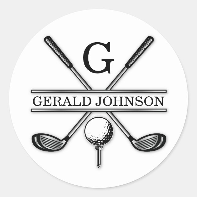 Minimalistische Elegante Custom Golf Monogram Clas Runder Aufkleber (Vorderseite)