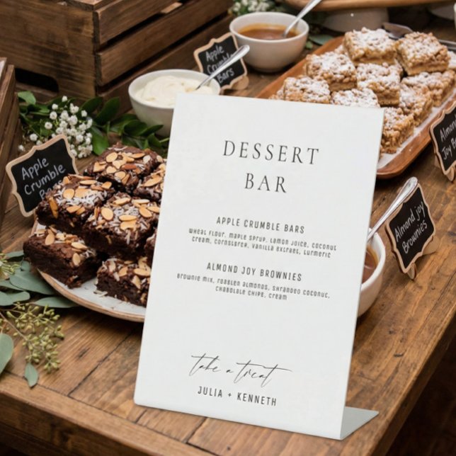Minimalistische elegante Dessert-Menü-Hochzeitstaf Sockelschild (Von Creator hochgeladen)