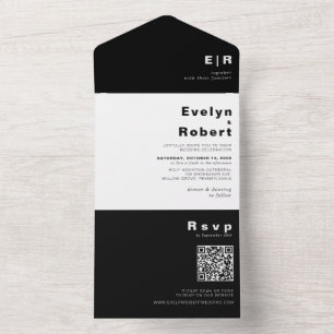 Minimalistische elegante formelle schwarze Hochzei All In One Einladung