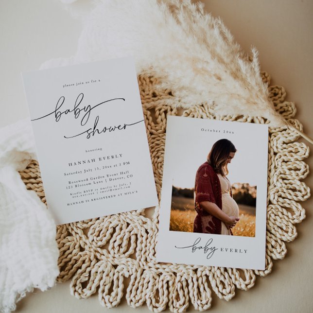 Minimalistische elegante Foto Babydusche Einladung (Von Creator hochgeladen)