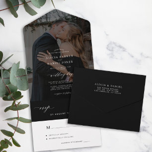 Minimalistische, elegante Foto-Hochzeit All In One Einladung