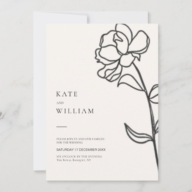 Minimalistische Elegante Hand Drawn Floral Elfenbe Einladung (Vorderseite)