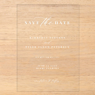 Minimalistische, elegante Hochzeit Save the Date Acryleinladungen