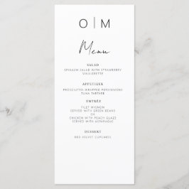Minimalistische elegante Hochzeitsempfehlung Menükarte