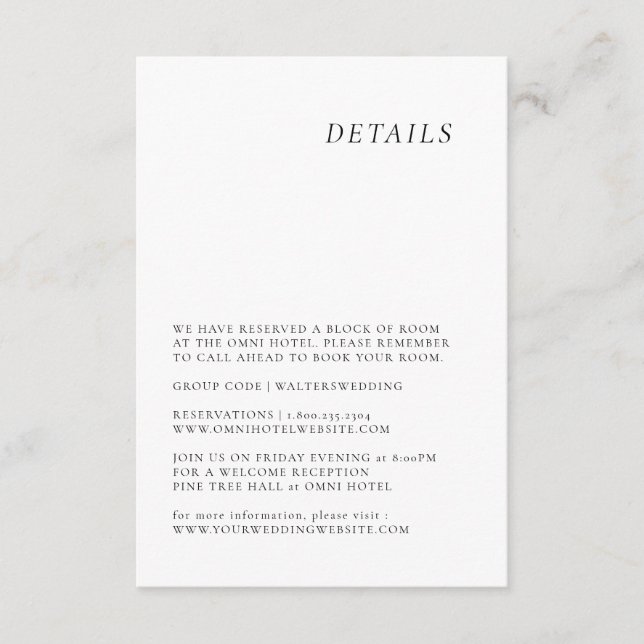 Minimalistische elegante Hochzeitskarte Begleitkarte (Vorderseite)