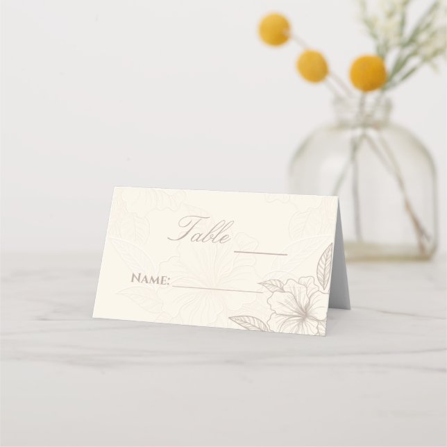 Minimalistische Elegante Kontur Blumenhochzeit Platzkarte (Vorderseite)