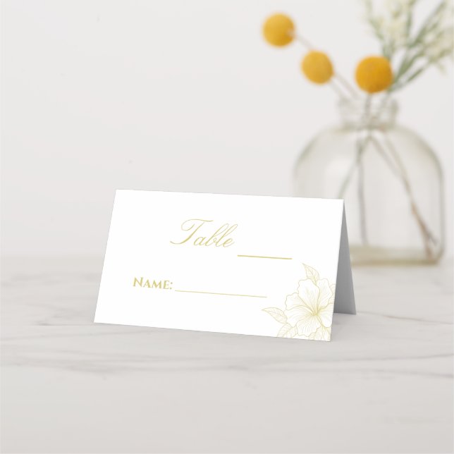 Minimalistische Elegante Kontur Blumenhochzeit Platzkarte (Vorderseite)