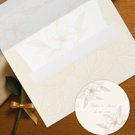 Minimalistische Elegante Kontur Blumenhochzeit Runder Aufkleber