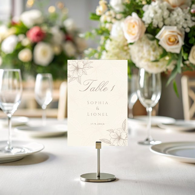 Minimalistische Elegante Kontur Blumenhochzeit Tischnummer (Von Creator hochgeladen)