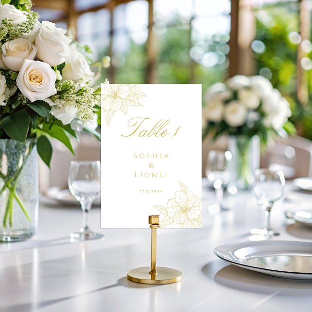 Minimalistische Elegante Kontur Blumenhochzeit Tischnummer (Von Creator hochgeladen)