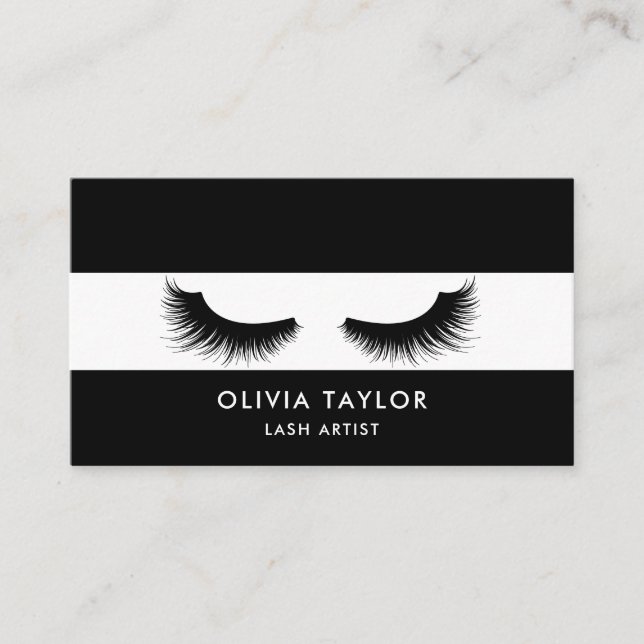 Minimalistische elegante Lashes Schwarz und Weiß Visitenkarte (Vorderseite)