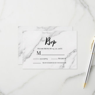 Minimalistische elegante Marmor Schwarz-Weiß-Schri RSVP Karte