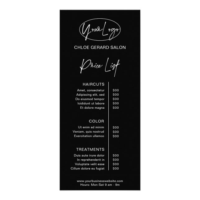 Minimalistische elegante Minimal Black Modern Prei Werbekarte (Vorne)