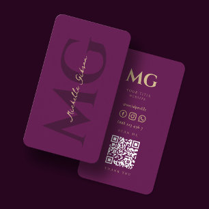 Minimalistische Elegante Monogram Dark Lila QR Visitenkarte