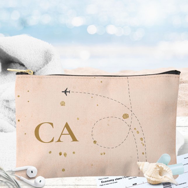 Minimalistische elegante Monogram Gold Peach Pink  Zubehörtasche (Minimalist Elegant Monogram Gold Peach Pink Travel Accessory Pouch ©Sachers - Sunny Wanderlust 🌞✈️)