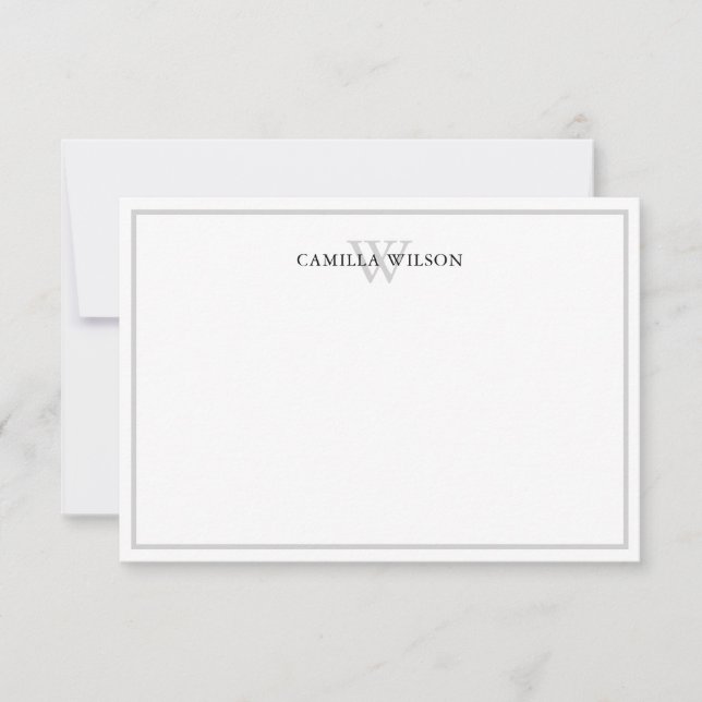 Minimalistische, elegante Monogram, grau-weiß Mitteilungskarte (Vorderseite)