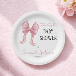 Minimalistische Elegante Pink Bow Girl Babydusche Pappteller