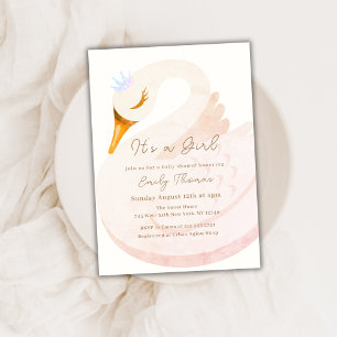 Minimalistische elegante Princess Swan Girl Baby D Einladung