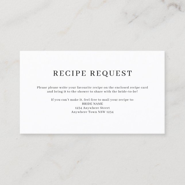 Minimalistische Elegante Rezept-Bestellkarte Visitenkarte (Vorderseite)