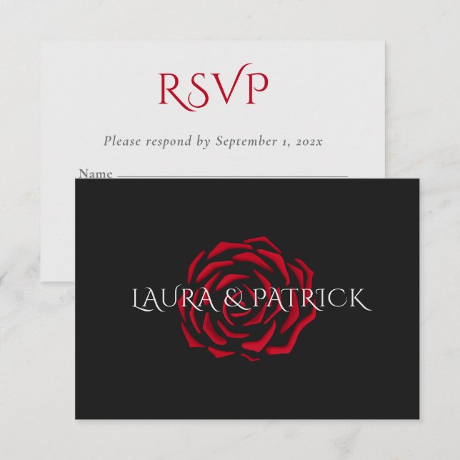 Minimalistische Elegante Rote Rose RSVP Karte (Vorne/Hinten)