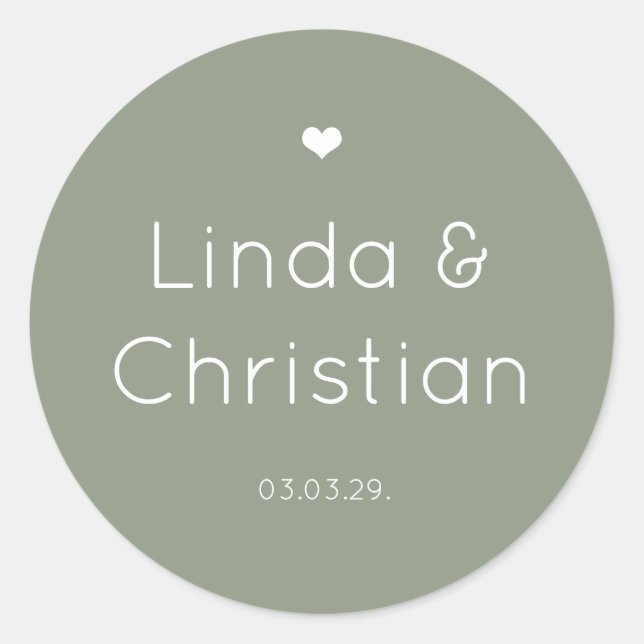 Minimalistische Elegante Sage Green Wedding Runder Aufkleber (Vorderseite)