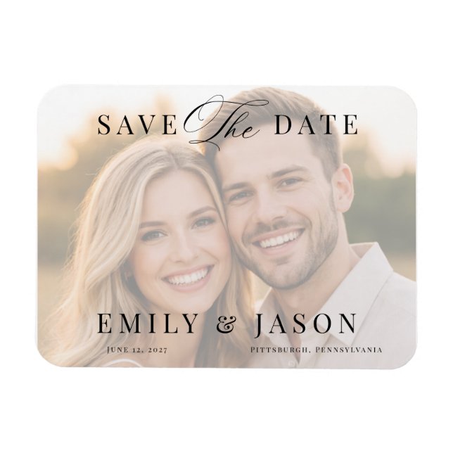 Minimalistische elegante Schrift Save-the-Date-Kar Magnet (Horizontal)