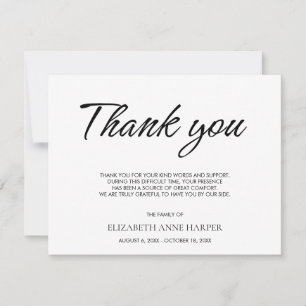 Minimalistische Elegante Schrift Trauer Danke Kart RSVP Karte