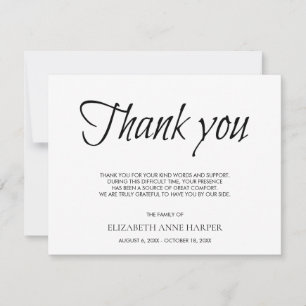 Minimalistische Elegante Schrift Trauer Danke Kart RSVP Karte