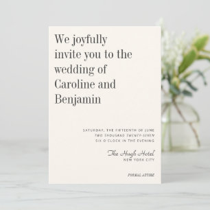 Minimalistische, elegante Schwarz-Weiß-Hochzeit Einladung