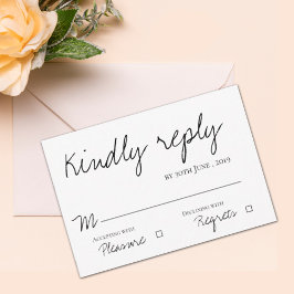Minimalistische, elegante Schwarz-Weiß-Script-Hoch RSVP Karte