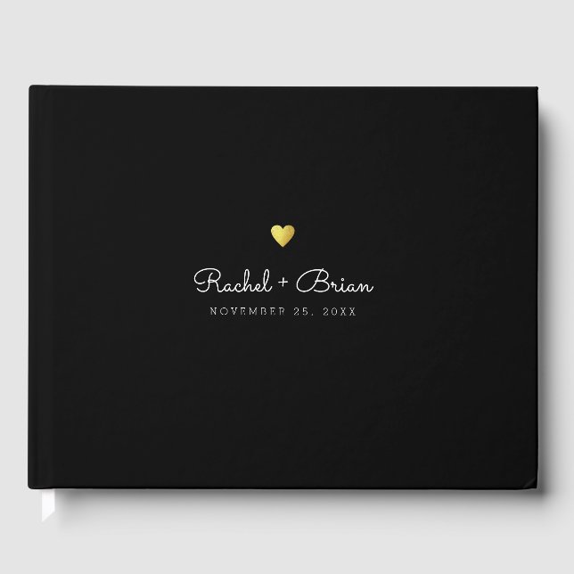 Minimalistische elegante Schwarze Hochzeit Gästebuch (Vorderseite)