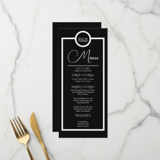 Minimalistische elegante schwarze und weiße Hochze Menükarte