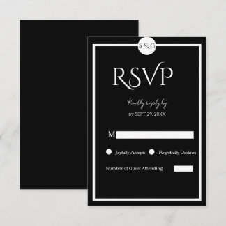 Minimalistische elegante schwarze und weiße Hochze RSVP Karte
