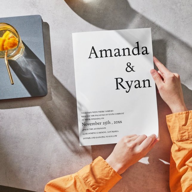 Minimalistische, elegante Script Black & White Wed Einladung (Minimalist Elegant Script Black & White Wedding Invitation)