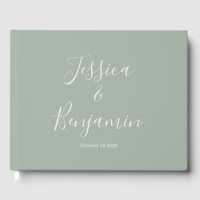 Minimalistische elegante Script Typografy Sage Gre Gästebuch (Vorderseite)