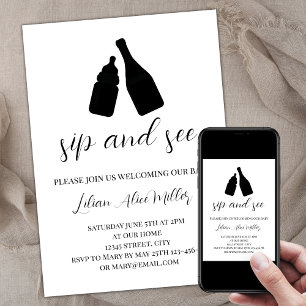 Minimalistische elegante Sip and See Babydusche Einladung
