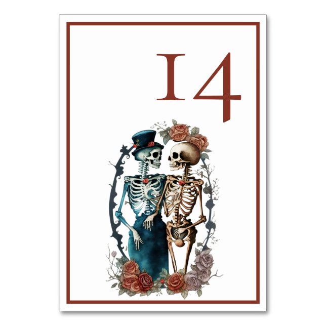 Minimalistische Elegante Skeleton Couple Wedding Tischnummer (Vorderseite)