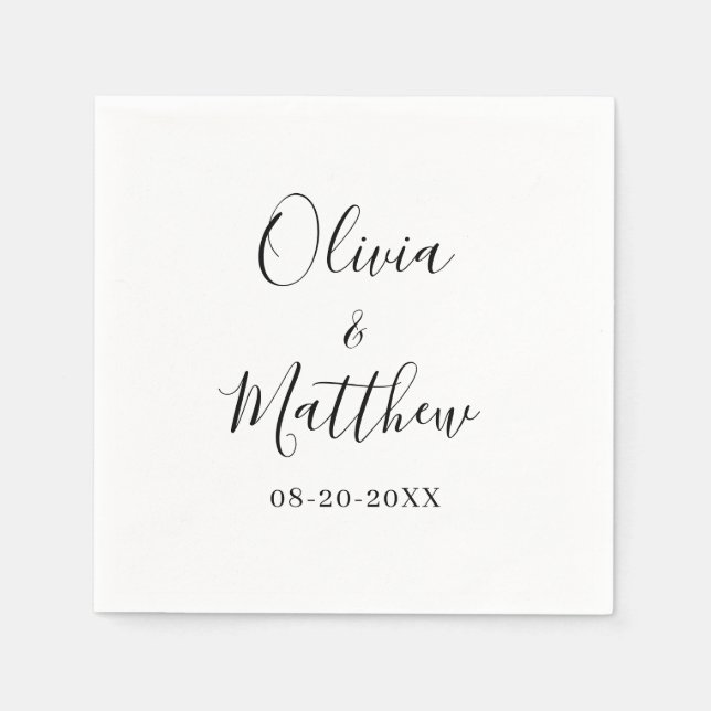 Minimalistische, elegante White Classic Hochzeit Serviette (Vorderseite)