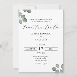 Minimalistische, elegante zweisprachige Hochzeit Einladung