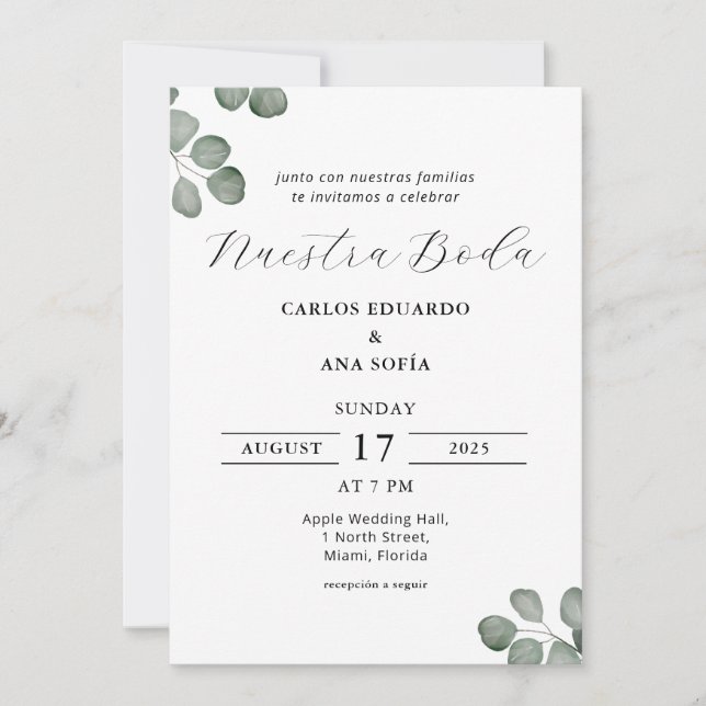 Minimalistische, elegante zweisprachige Hochzeit Einladung (Vorderseite)