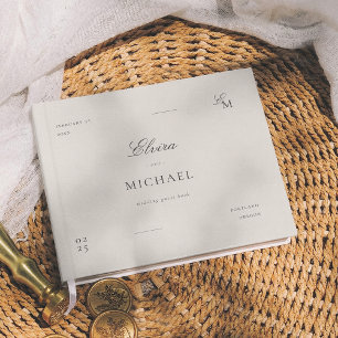 Minimalistische Elfenbein-Editorial-Hochzeit Gästebuch