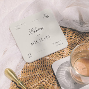 Minimalistische Elfenbein-Editorial-Hochzeit Rechteckiger Pappuntersetzer