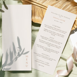 Minimalistische Elfenbein-Kupfer-Schrift Hochzeit Menükarte
