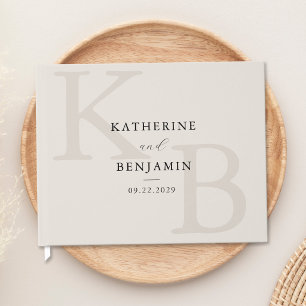Minimalistische Elfenbein-Monogramm-Moderne Hochze Gästebuch