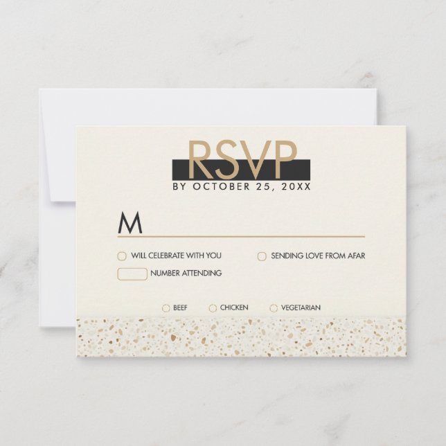 Minimalistische Elfenbein Terrazzo Wedding RSVP Ca (Vorderseite)