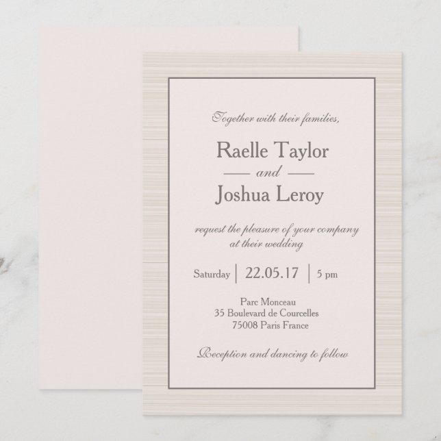 Minimalistische Elfenbeinfarben, latte graue Strei Einladung (Vorne/Hinten)