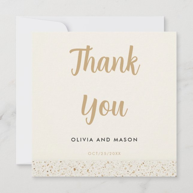 Minimalistische Elfenbeinterrazzo Hochzeit Dankesc Dankeskarte (Vorderseite)