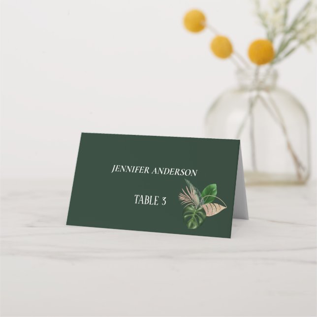 Minimalistische Emerald Blume Wedding Platzkarten (Vorderseite)